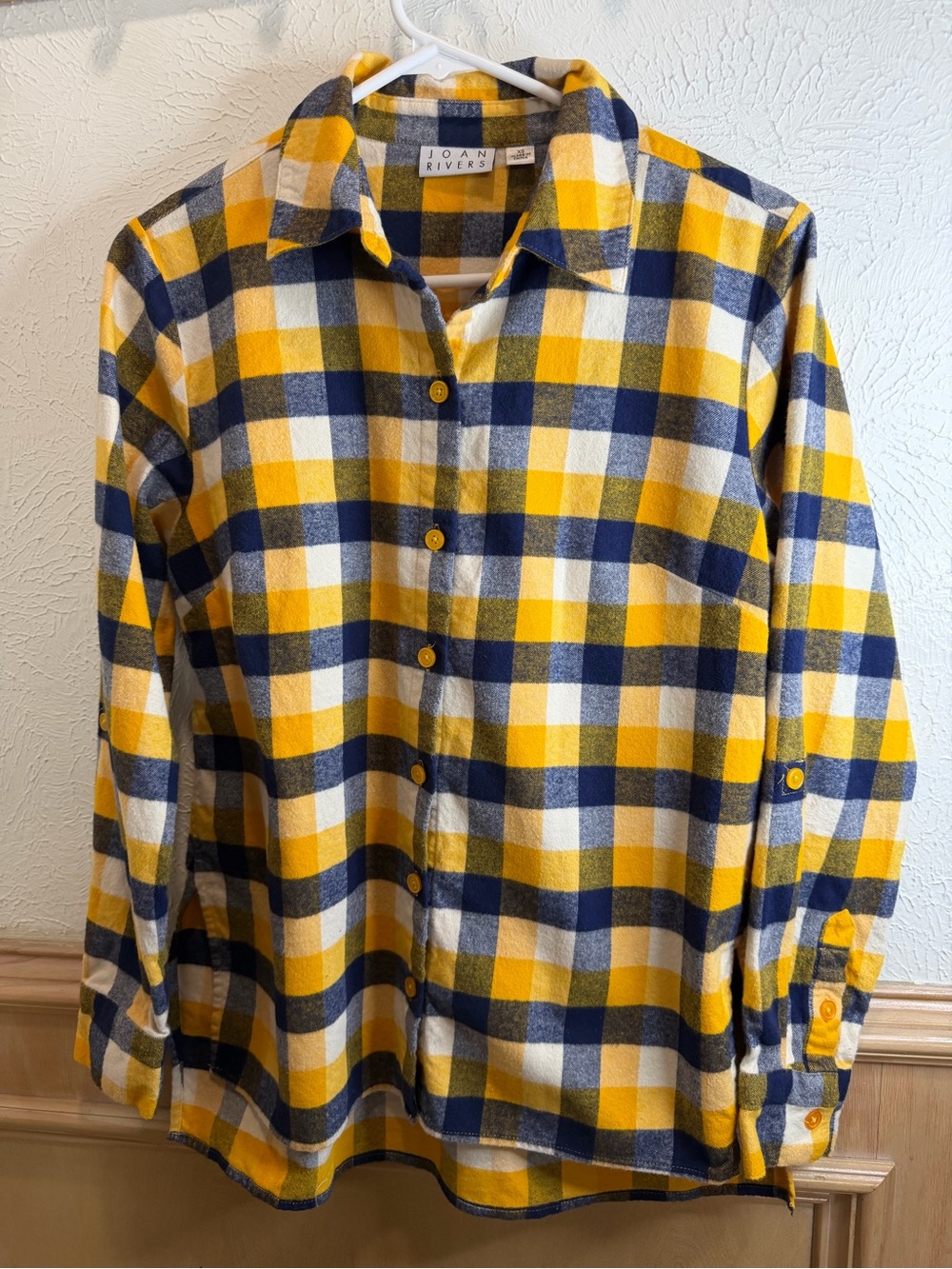Joan Rivers Women’s Yellow & Navy Plaid Button-Up Shirt